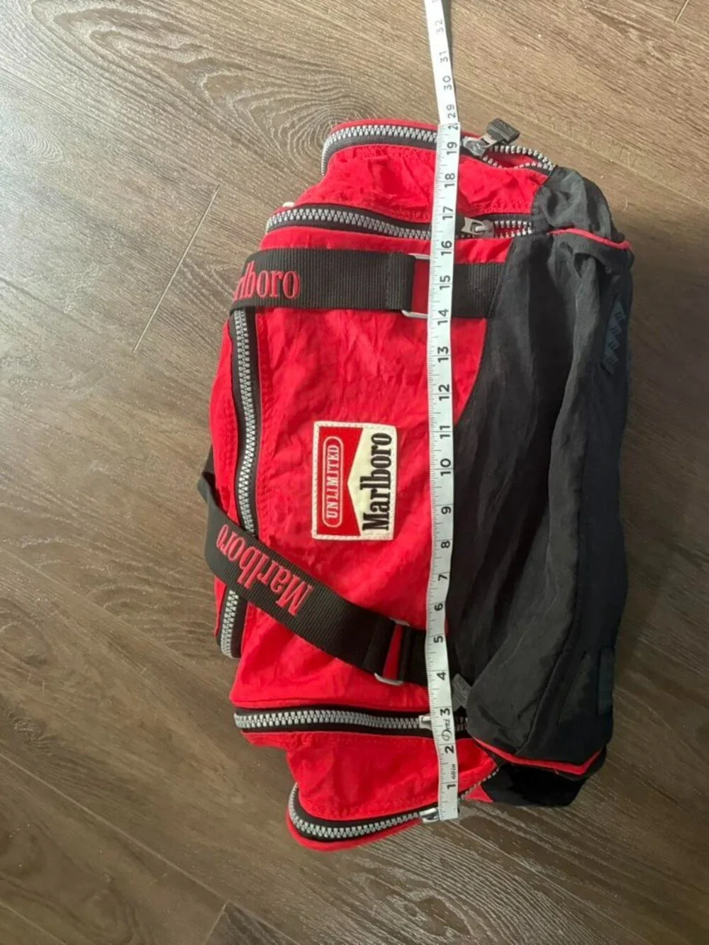 Marlboro red and black duffle bag with logo  vintage 1990s Marlboro Unlimited